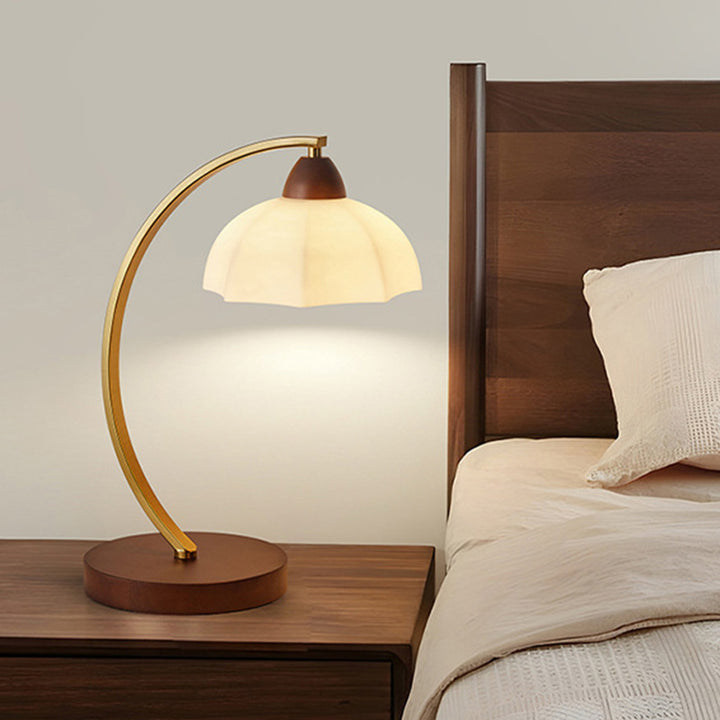 Traditionelle Vintage Runde Holz Eisen Glas 1-Licht Tischlampe Für Wohnzimmer 