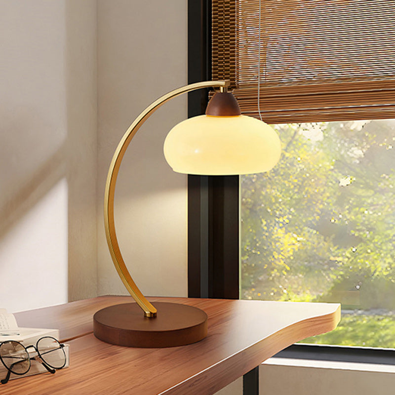 Traditionelle Vintage Runde Holz Eisen Glas 1-Licht Tischlampe Für Wohnzimmer 