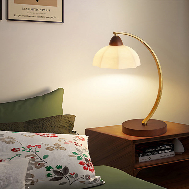 Traditionelle Vintage Runde Holz Eisen Glas 1-Licht Tischlampe Für Wohnzimmer 