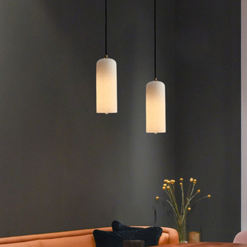 Contemporary Luxury Cylinder Copper Stone 1-Light Pendant Light For Living Room