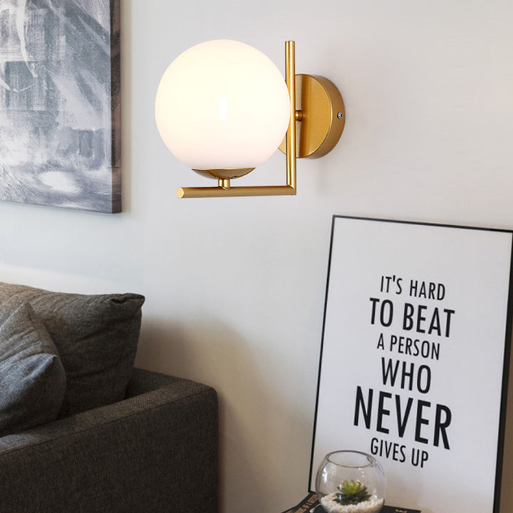 Contemporary Scandinavian Globe Iron Glass 1-Light Wall Sconce Lamp For Living Room