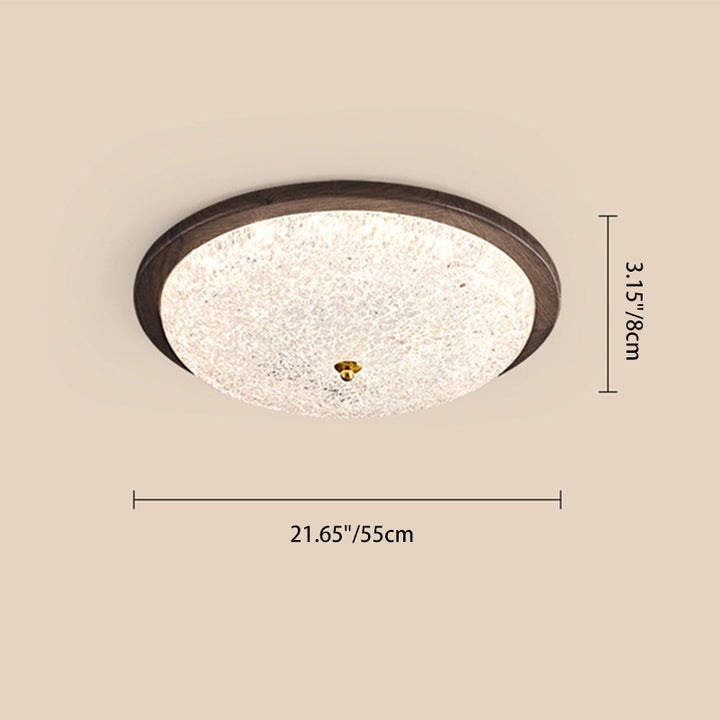 Contemporary Retro Round Wood Resin LED Flush Mount Ceiling Light For Living Room