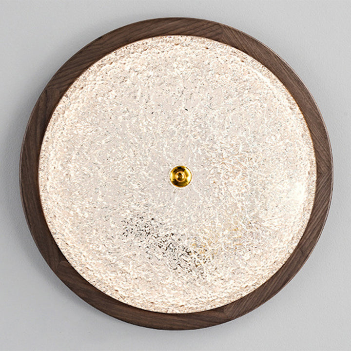 Contemporary Retro Round Wood Resin LED Flush Mount Ceiling Light For Living Room