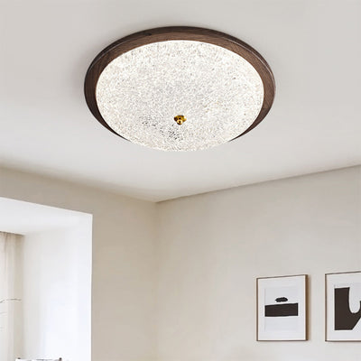 Luz de techo empotrada LED redonda de resina de madera retro contemporánea para sala de estar 
