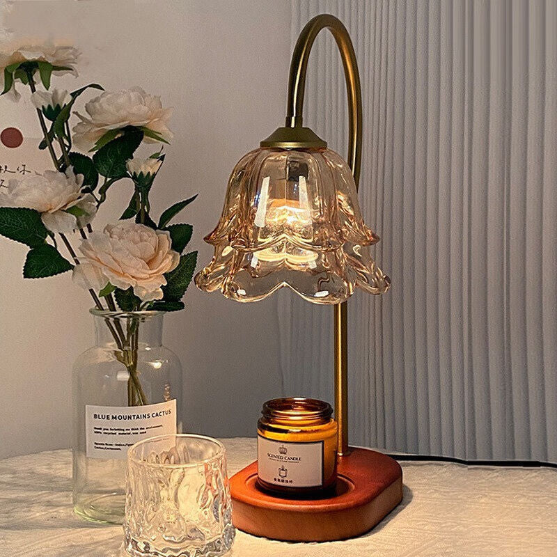 現代スカンジナビアの花木鉄ガラス1ライト溶けるワックステーブルランプリビングルーム用 