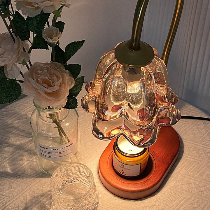 現代スカンジナビアの花木鉄ガラス1ライト溶けるワックステーブルランプリビングルーム用 