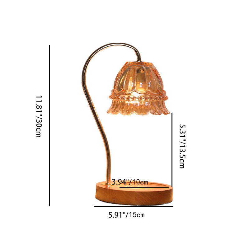Contemporary Simplicity Flower Iron Wood Glass 1-Light Table Lamp For Living Room