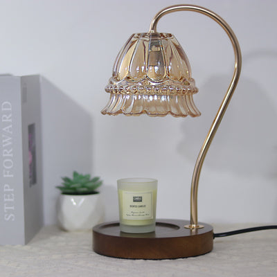 Contemporary Simplicity Flower Iron Wood Glass 1-Light Table Lamp For Living Room