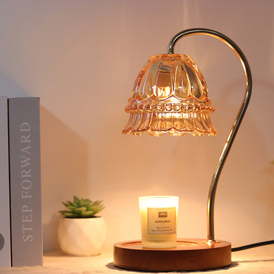 Contemporary Simplicity Flower Iron Wood Glass 1-Light Table Lamp For Living Room