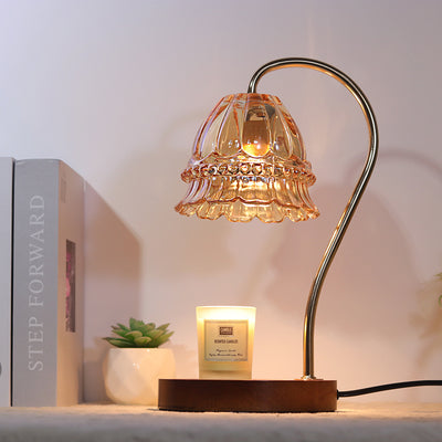 Contemporary Simplicity Flower Iron Wood Glass 1-Light Table Lamp For Living Room