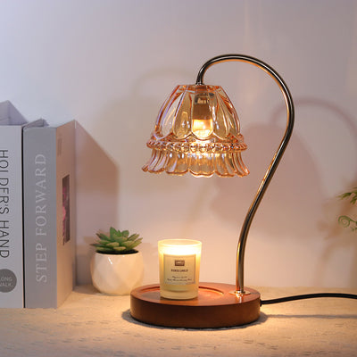 Contemporary Simplicity Flower Iron Wood Glass 1-Light Table Lamp For Living Room