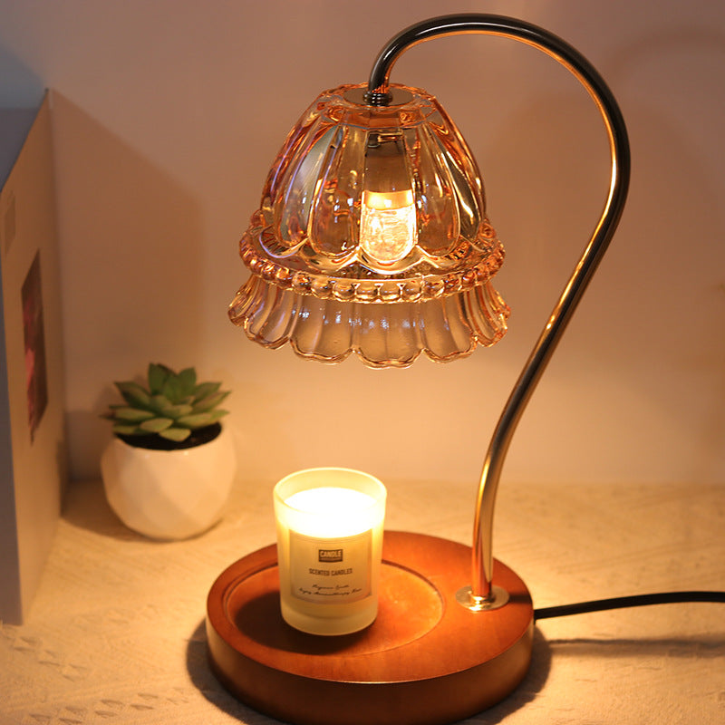 Contemporary Simplicity Flower Iron Wood Glass 1-Light Table Lamp For Living Room