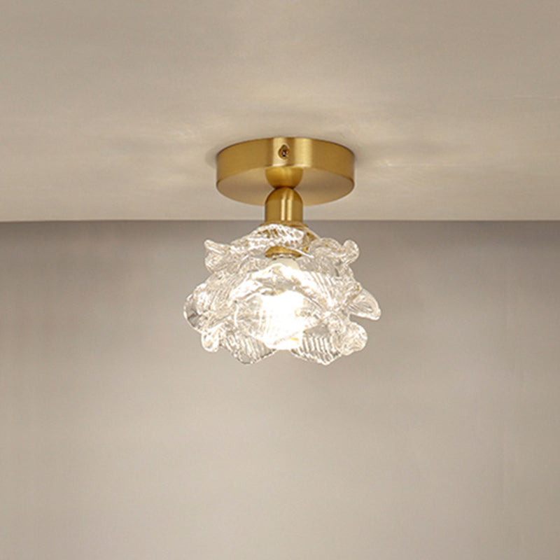 Luz de Techo Empotrada de 1 Luz con Vidrio de Cobre y Flor Tradicional Francesa para Sala de Estar 
