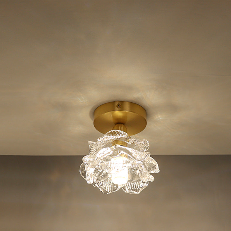 Luz de Techo Empotrada de 1 Luz con Vidrio de Cobre y Flor Tradicional Francesa para Sala de Estar 