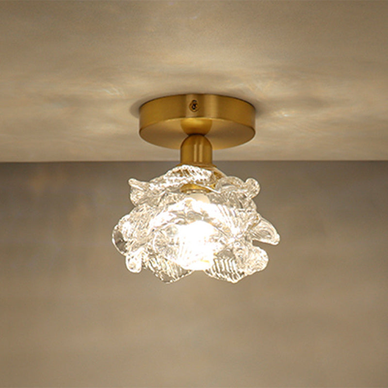 Luz de Techo Empotrada de 1 Luz con Vidrio de Cobre y Flor Tradicional Francesa para Sala de Estar 