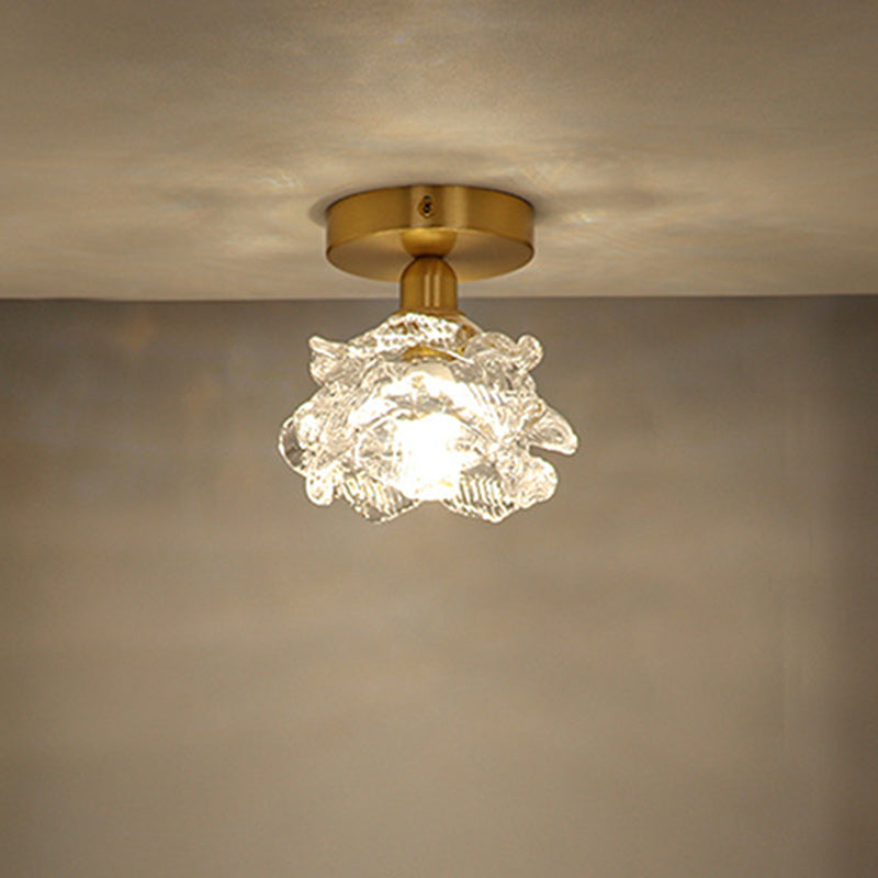 Luz de Techo Empotrada de 1 Luz con Vidrio de Cobre y Flor Tradicional Francesa para Sala de Estar 