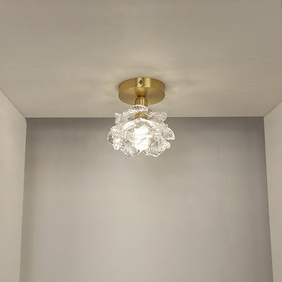 Luz de Techo Empotrada de 1 Luz con Vidrio de Cobre y Flor Tradicional Francesa para Sala de Estar 