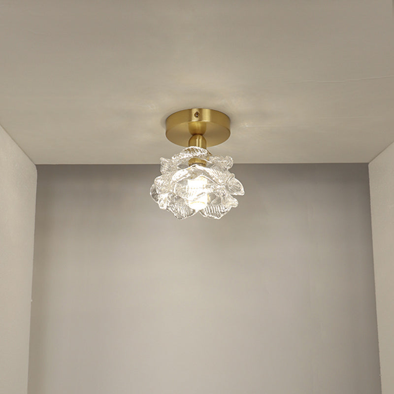 Luz de Techo Empotrada de 1 Luz con Vidrio de Cobre y Flor Tradicional Francesa para Sala de Estar 
