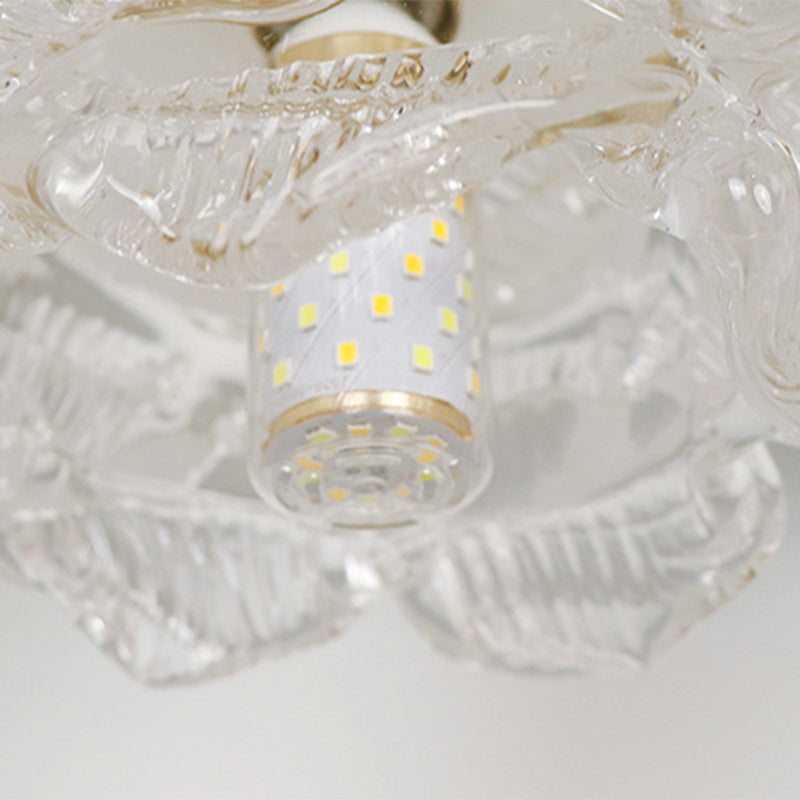 Luz de Techo Empotrada de 1 Luz con Vidrio de Cobre y Flor Tradicional Francesa para Sala de Estar 