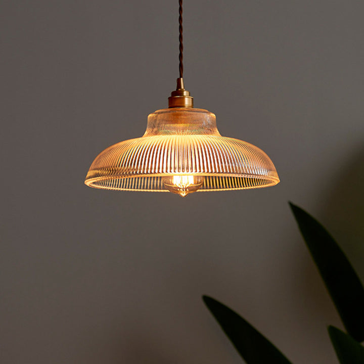 Suspension Luminaire Traditionnel Vintage Rond en Verre et Fer à 1 Ampoule Pour Salon 