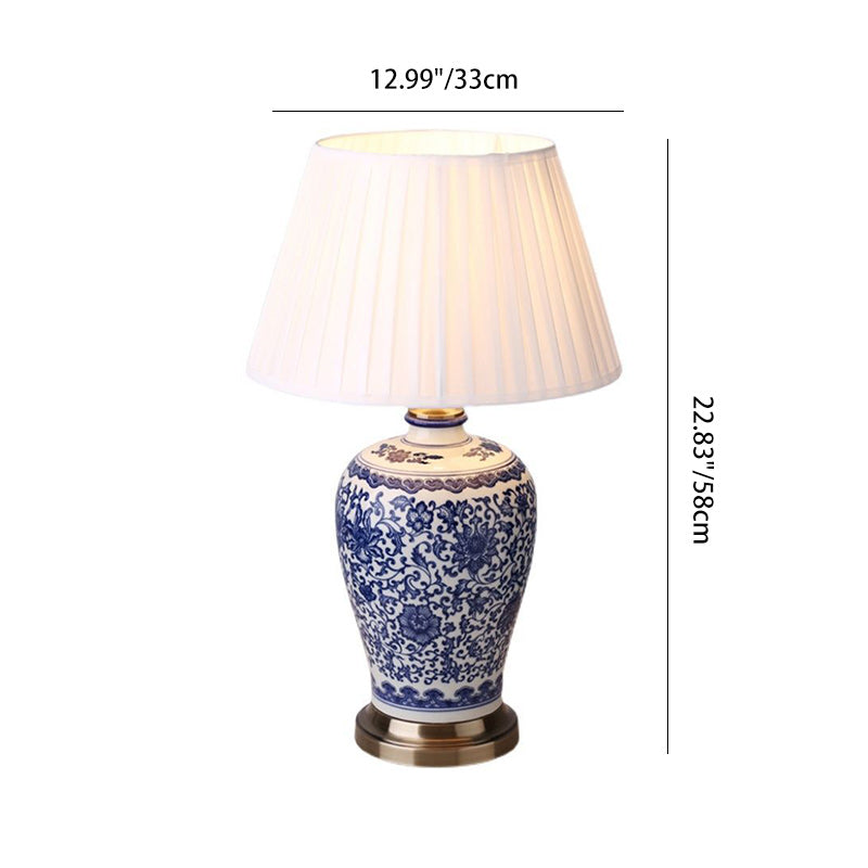 Traditionelle chinesische Trommel Keramik Stoff 1-Licht Tischlampe für das Wohnzimmer 