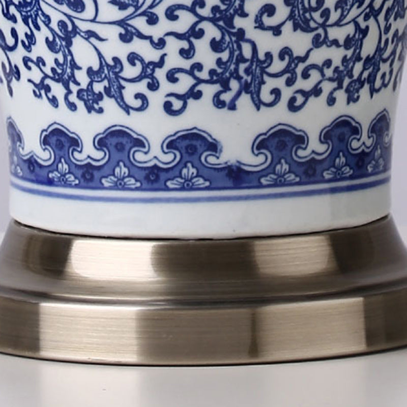 Traditionelle chinesische Trommel Keramik Stoff 1-Licht Tischlampe für das Wohnzimmer 