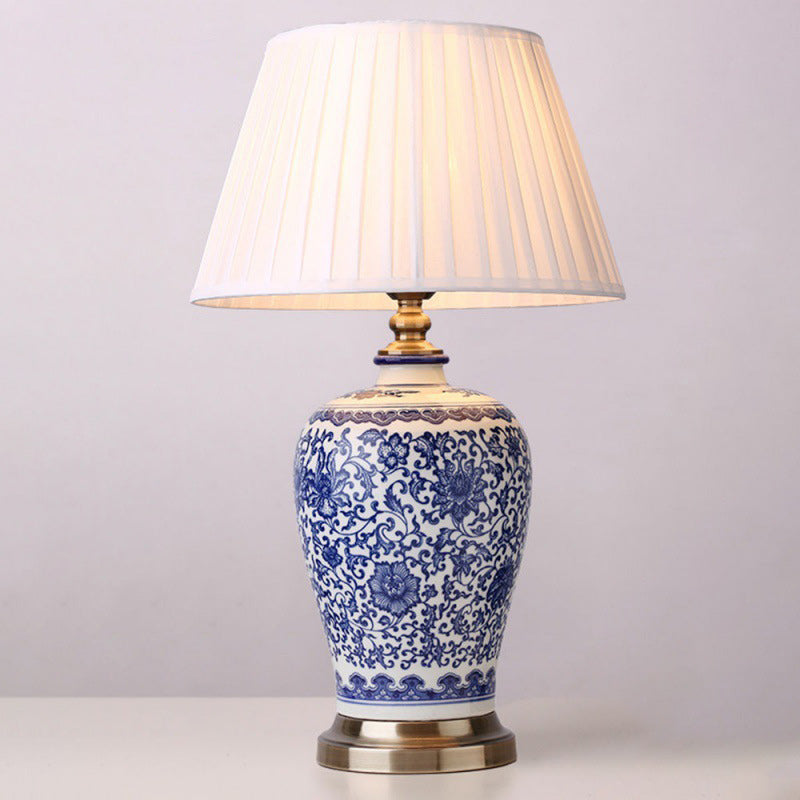 Traditionelle chinesische Trommel Keramik Stoff 1-Licht Tischlampe für das Wohnzimmer 
