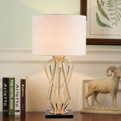 Contemporary Luxury Cylinder Iron Fabric 1-Light Table Lamp For Living Room