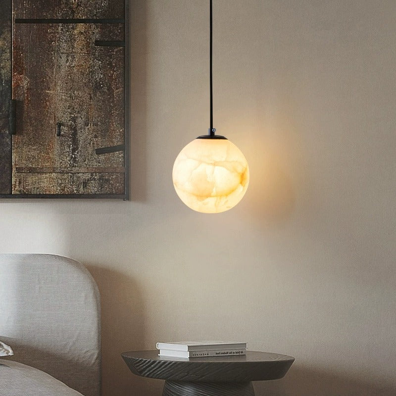Contemporary Nordic Globe Copper Stone 1-Light Pendant Light For Living Room