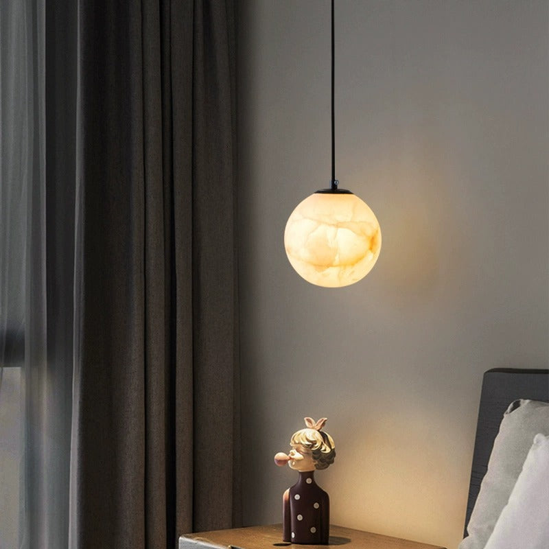 Contemporary Nordic Globe Copper Stone 1-Light Pendant Light For Living Room