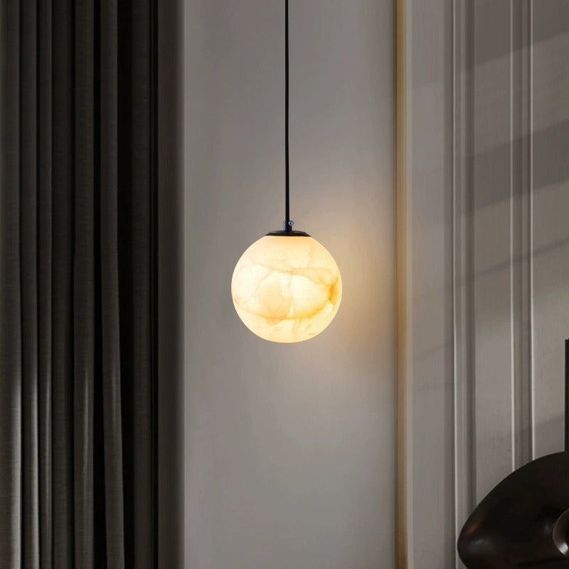Contemporary Nordic Globe Copper Stone 1-Light Pendant Light For Living Room