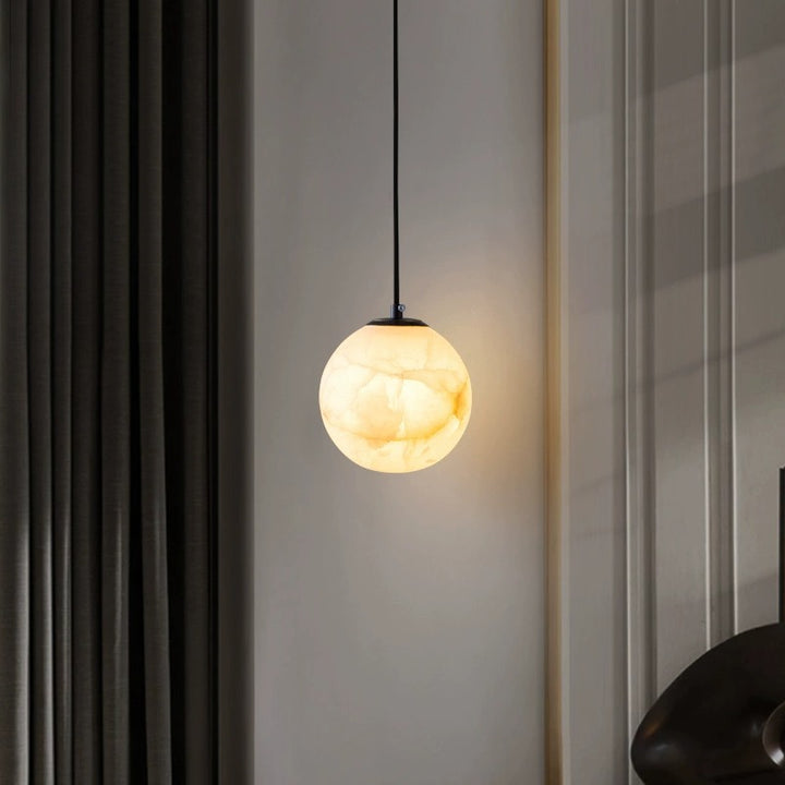 Contemporary Nordic Globe Copper Stone 1-Light Pendant Light For Living Room