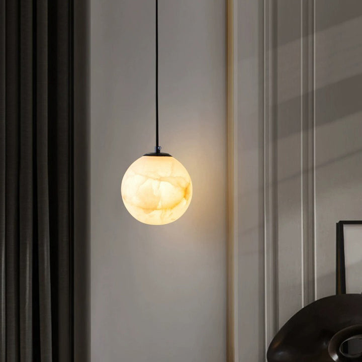 Contemporary Nordic Globe Copper Stone 1-Light Pendant Light For Living Room