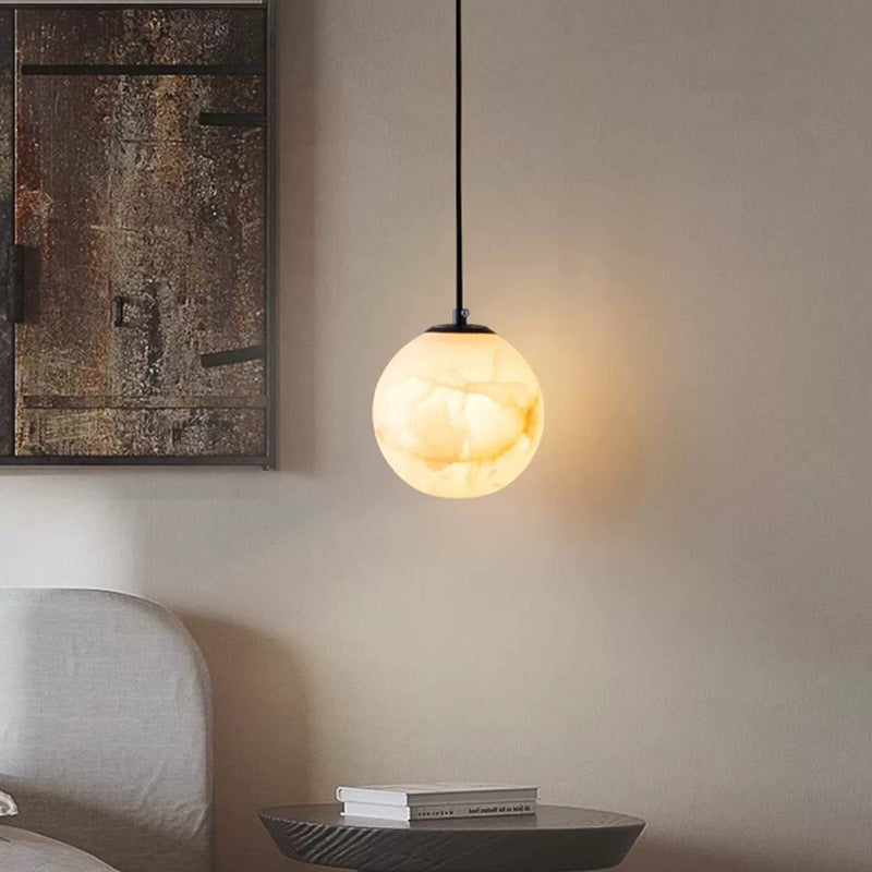 Contemporary Nordic Globe Copper Stone 1-Light Pendant Light For Living Room