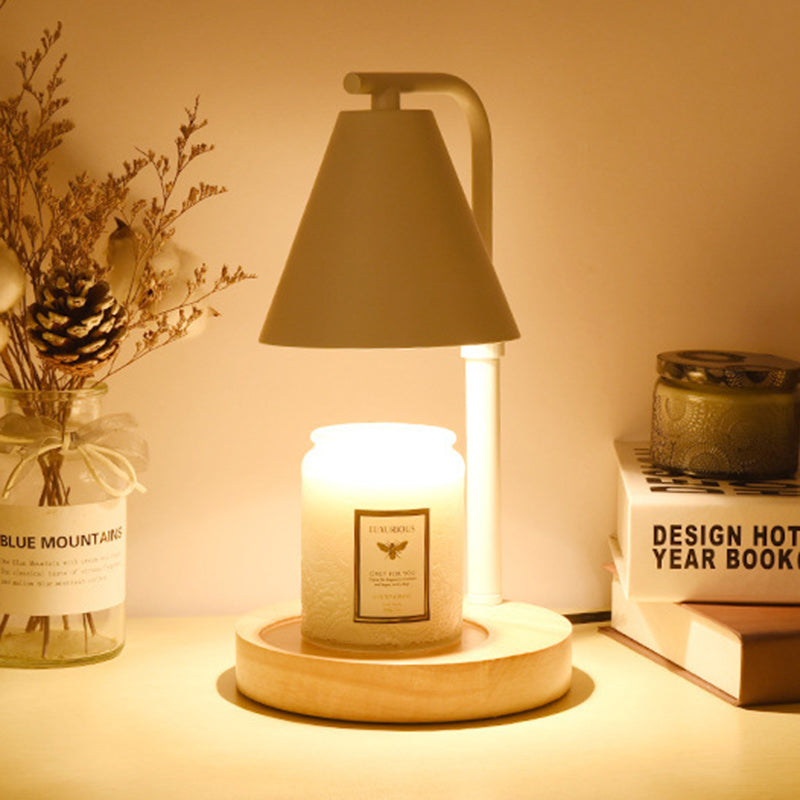 Zeitgenössische kreative Kegel Holz Eisen 1-Licht schmelzende Wachs Tischlampe für Wohnzimmer 