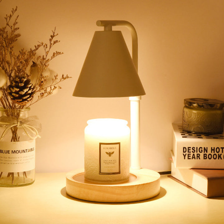 Zeitgenössische kreative Kegel Holz Eisen 1-Licht schmelzende Wachs Tischlampe für Wohnzimmer 