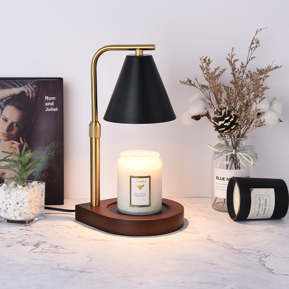 Zeitgenössische kreative Kegel Holz Eisen 1-Licht schmelzende Wachs Tischlampe für Wohnzimmer 