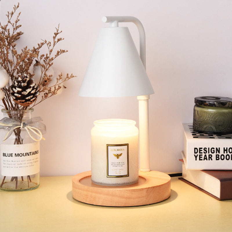 Zeitgenössische kreative Kegel Holz Eisen 1-Licht schmelzende Wachs Tischlampe für Wohnzimmer 