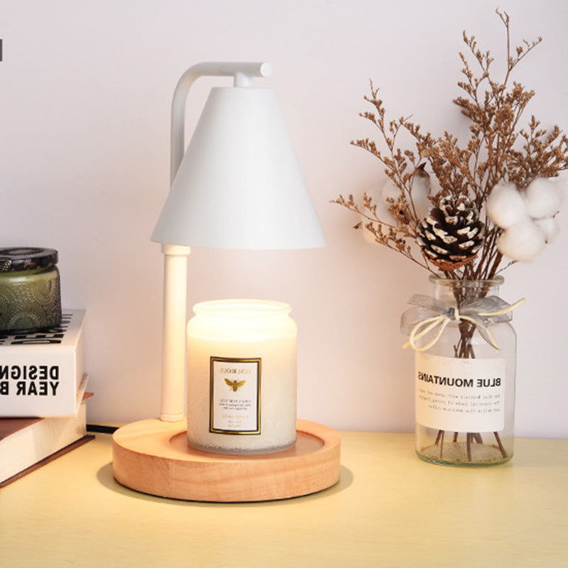 Zeitgenössische kreative Kegel Holz Eisen 1-Licht schmelzende Wachs Tischlampe für Wohnzimmer 