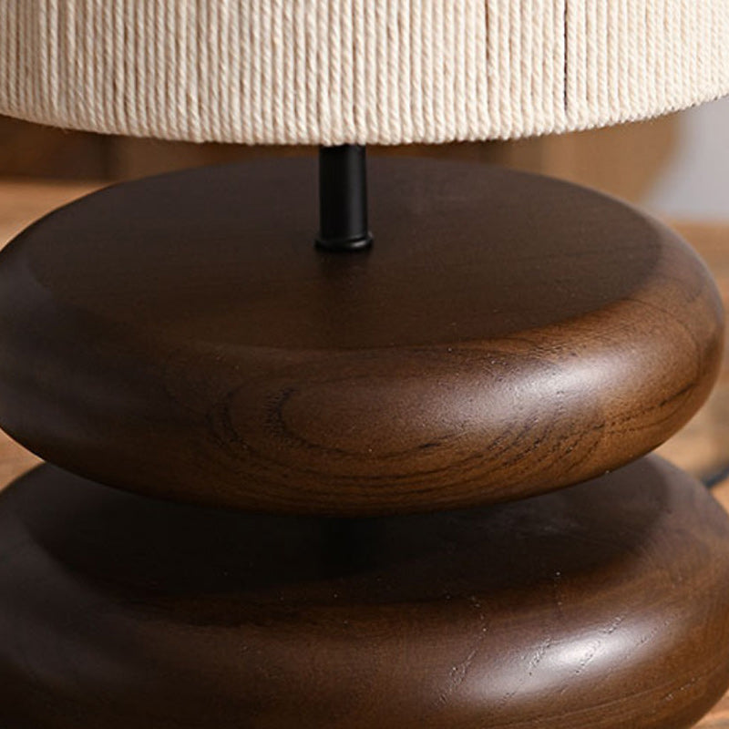 Traditionelle japanische Zylinder-Eisen-Holz-Stoff 1-Licht-Tischlampe für das Wohnzimmer 