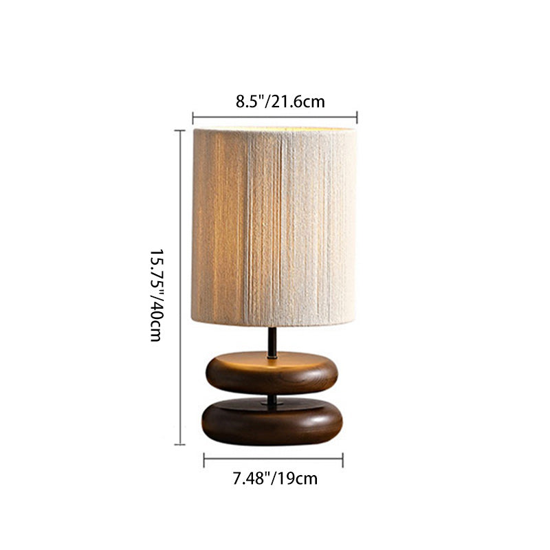 Traditionelle japanische Zylinder-Eisen-Holz-Stoff 1-Licht-Tischlampe für das Wohnzimmer 