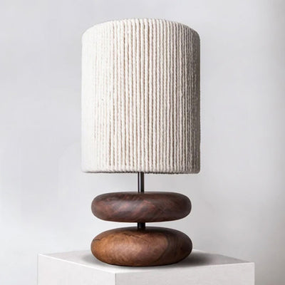 Traditionelle japanische Zylinder-Eisen-Holz-Stoff 1-Licht-Tischlampe für das Wohnzimmer 