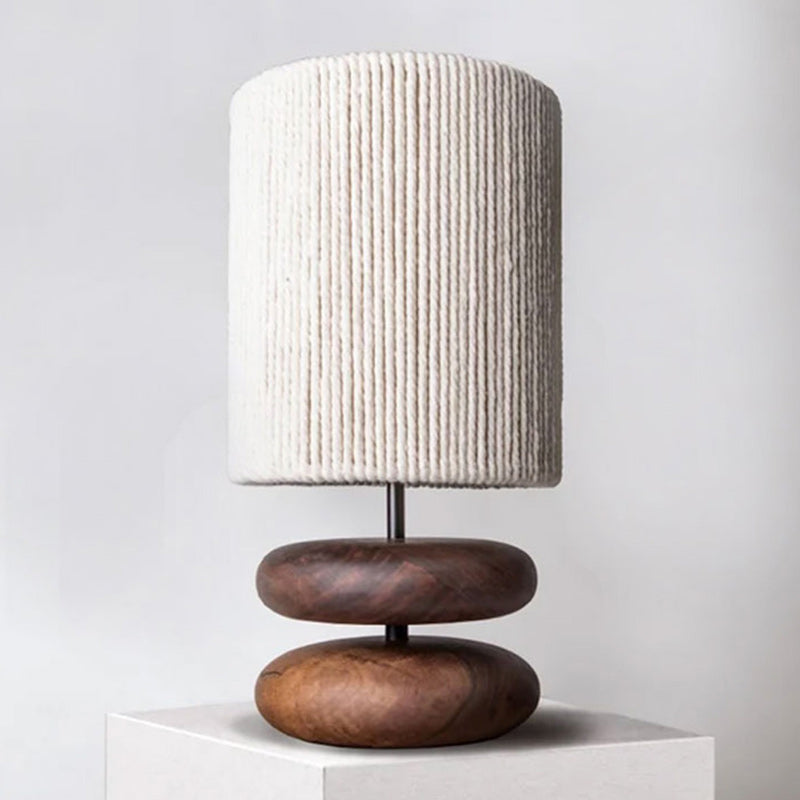 Traditionelle japanische Zylinder-Eisen-Holz-Stoff 1-Licht-Tischlampe für das Wohnzimmer 
