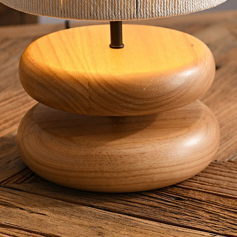 Traditionelle japanische Zylinder-Eisen-Holz-Stoff 1-Licht-Tischlampe für das Wohnzimmer 