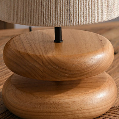 Traditionelle japanische Zylinder-Eisen-Holz-Stoff 1-Licht-Tischlampe für das Wohnzimmer 