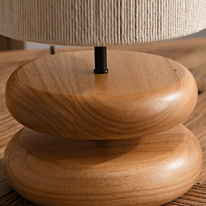 Traditionelle japanische Zylinder-Eisen-Holz-Stoff 1-Licht-Tischlampe für das Wohnzimmer 