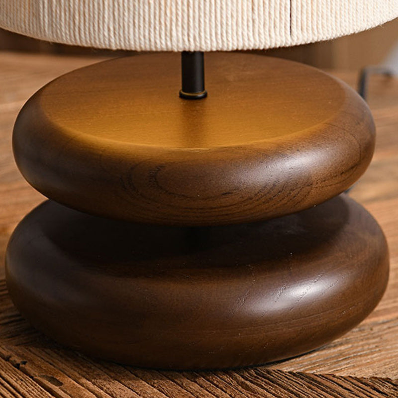 Traditionelle japanische Zylinder-Eisen-Holz-Stoff 1-Licht-Tischlampe für das Wohnzimmer 