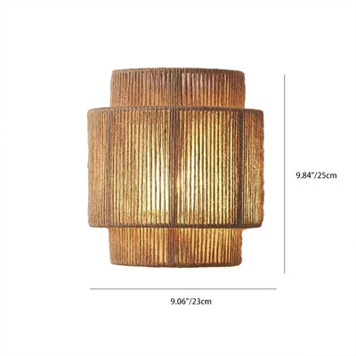 Traditional Japanese Cylinder Rattan 1-Light Wall Sconce Lamp For Living Room