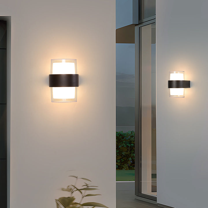 Moderne minimalistische Zylinder Aluminium Acryl LED Wandleuchte für den Garten 