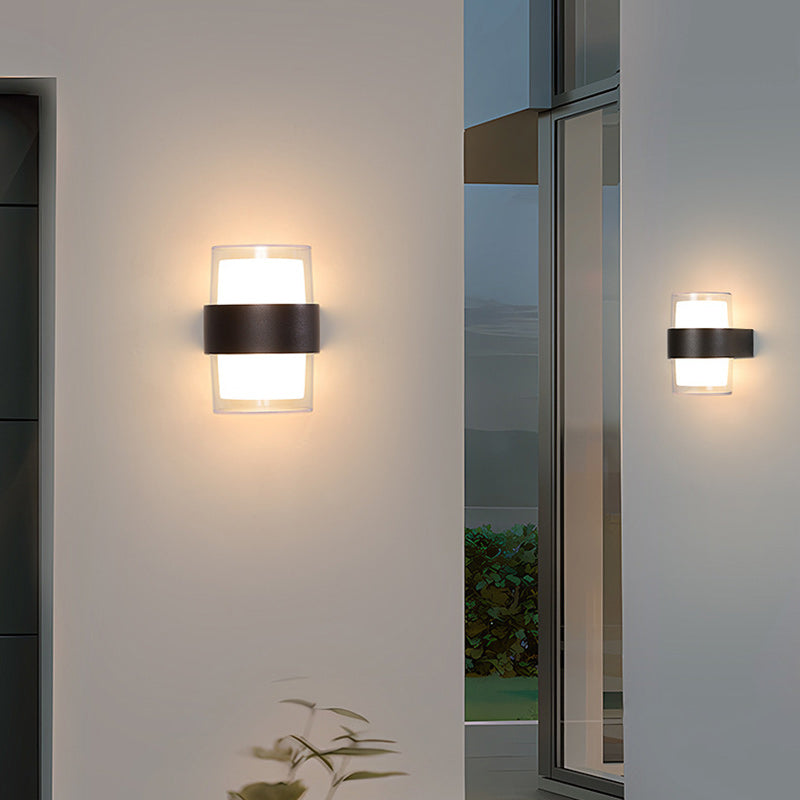 Moderne minimalistische Zylinder Aluminium Acryl LED Wandleuchte für den Garten 